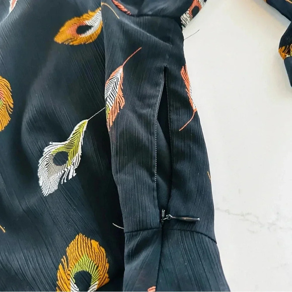 Madewell Black Poppy Wrap Long Sleeve Peacock Mini Dress - Picture 11 of 11